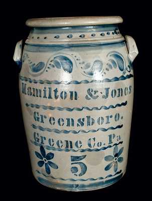 Hamilton & Jones / Greensboro. / Greene Co. Pa Five-Gallon Crock