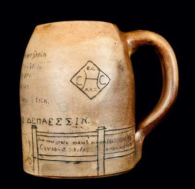 Heavily-Incised Stoneware Yale University Pottery Mug