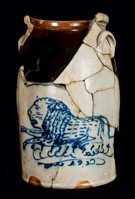 Damaged But Exceedingly Rare Stoneware Lion Churn