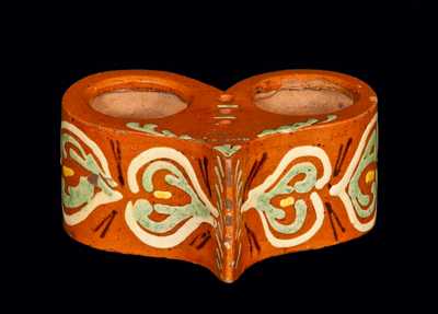 Important Pennsylvania Redware Heart-Shaped Inkstand