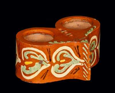 Important Pennsylvania Redware Heart-Shaped Inkstand