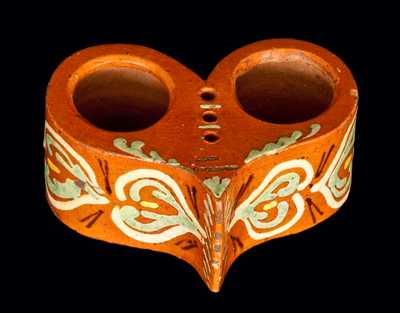 Important Pennsylvania Redware Heart-Shaped Inkstand