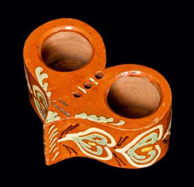 Important Pennsylvania Redware Heart-Shaped Inkstand