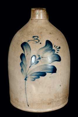 J. FISHER / LYONS, New York Stoneware Jug w/ Flower