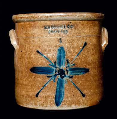 M. WOODRUFF / CORTLAND (New York) Stoneware Crock w/ Floral Design