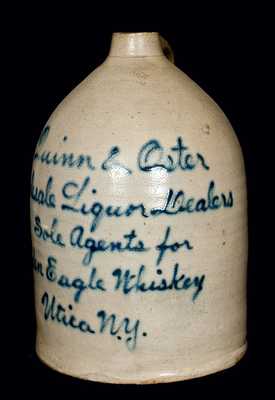 Utica Advertising Stoneware Script Jug (J. Fisher, Lyons, NY)