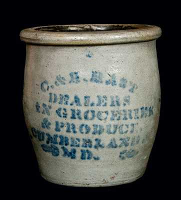 Cumberland, MD Stoneware Advertising Jar