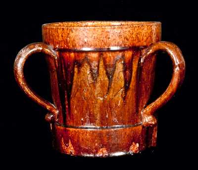 American Redware Loving Cup w/ Dog Decoration, 1892