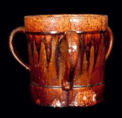 American Redware Loving Cup w/ Dog Decoration, 1892