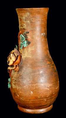 American Redware Vase w/ Exceptional Applied Flowers, PA or VA