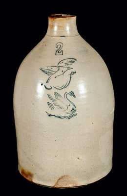 Gardiner, Maine, Stoneware Jug w/ Eagle and Swan Designs