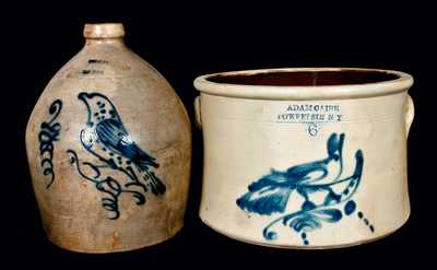 (2) Stoneware Pieces w/ Bird Decorations (Adam Caire, Poughkeepsie and S. Hart, Fulton)