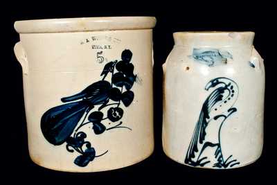 (2) Whites Utica Stoneware Bird Vessels