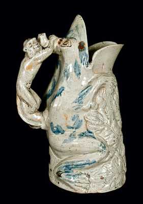 Important Anna Pottery Stoneware Frog Pitcher w/ Monkey Handle