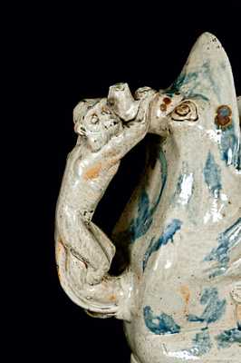 Important Anna Pottery Stoneware Frog Pitcher w/ Monkey Handle