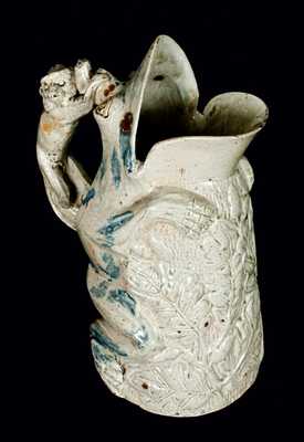 Important Anna Pottery Stoneware Frog Pitcher w/ Monkey Handle