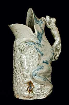 Important Anna Pottery Stoneware Frog Pitcher w/ Monkey Handle