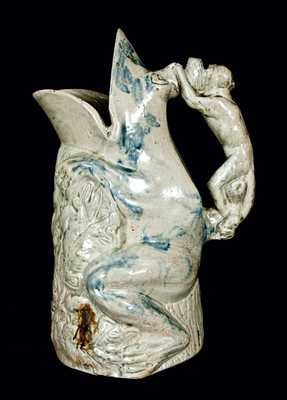 Important Anna Pottery Stoneware Frog Pitcher w/ Monkey Handle