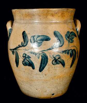 Mid-Atlantic Stoneware Jar w/ Large Cobalt Floral Design