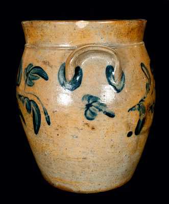 Mid-Atlantic Stoneware Jar w/ Large Cobalt Floral Design