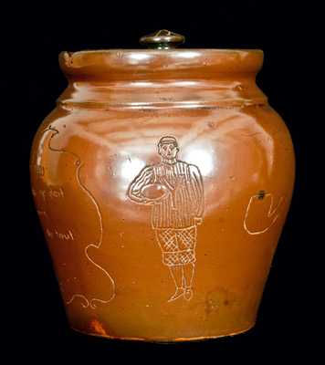 Stoneware Yale University Tobacco Jar w/ Football Player