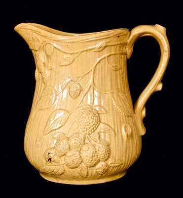 Yellowware Pitcher w/ Berry Decoration, Twig Handle, and Bark Background