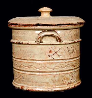 Exceptional West Bloomfield, New York, Redware Presentation Tobacco Jar