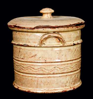 Exceptional West Bloomfield, New York, Redware Presentation Tobacco Jar