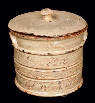 Exceptional West Bloomfield, New York, Redware Presentation Tobacco Jar