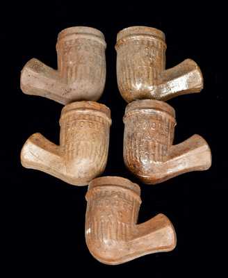 (5) Stoneware Pipe Heads, Impressed SADDLE BAG