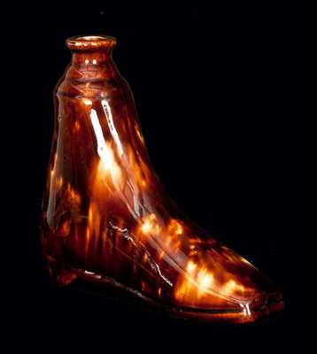 Rockingham Pottery Boot Flask, possibly Bennington, Vermont