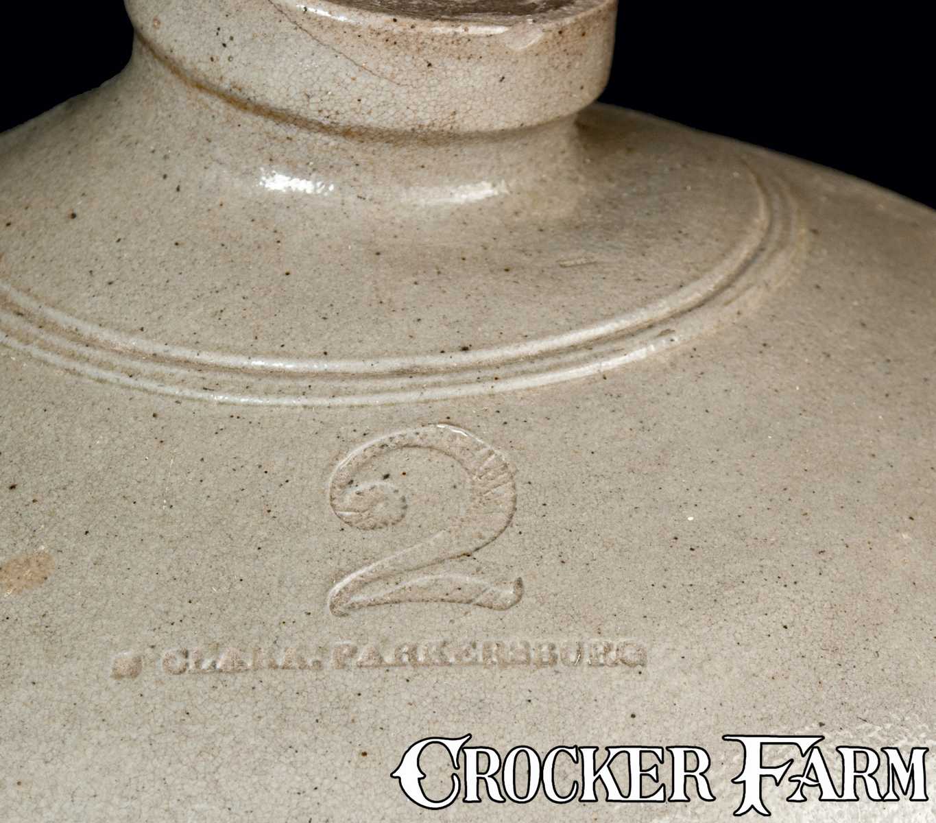 Stoneware Jug Signed N Clark Parkersburg Wv Lot 142 July 16 11 Stoneware Auction Crocker Farm Inc