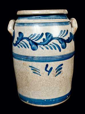 4 Gal. Western PA Stoneware Crock w/ Elaborate Freehand Decoration