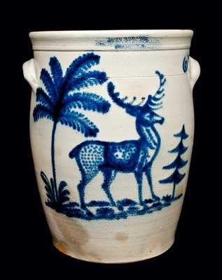 Magnificent JOHN BURGER 6 Gal. Stoneware Crock w/ Deer Scene