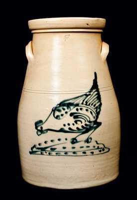 Rare New York State Stoneware Churn with Chicken Pecking Corn