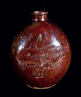 Extremely Rare U. S. MAIL 1848 Redware Flask