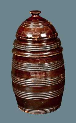 Manganese Redware Jar with Unusual Shape and Lid