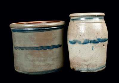 Two Stripe-Decorated Stoneware Crocks, Western PA or WV origin.