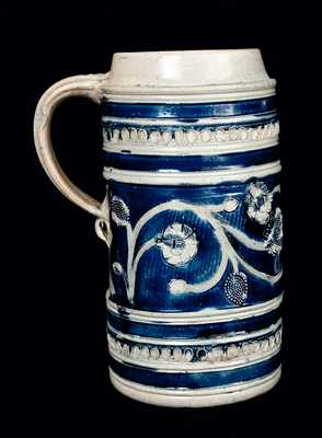 Large Westerwald Stoneware Mug with Elaborate Floral Design
