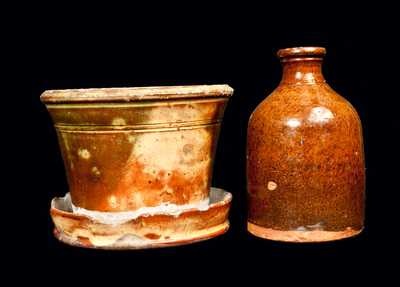 Two Pieces of Glazed Redware, American, 19th century.