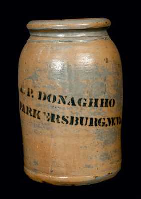 A.P. DONAGHHO / PARKERSBURG. W.Va. Stoneware Canning Jar.