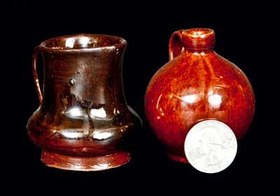 Lot of Two: Miniature Redware Pitcher and Jug