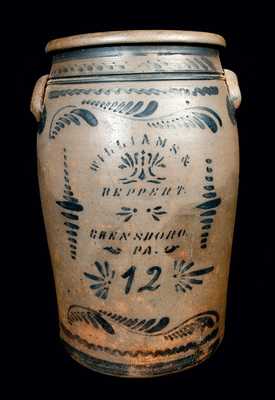 Heavily-Decorated 12 Gal. WILLIAMS & REPPERT Stoneware Crock