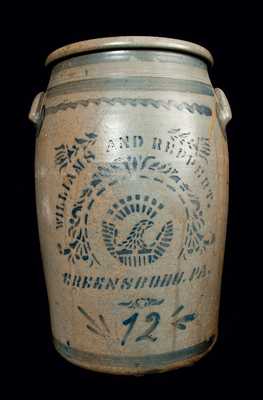 12 Gal. WILLIAMS & REPPERT Stoneware Crock w/ Stenciled Eagle