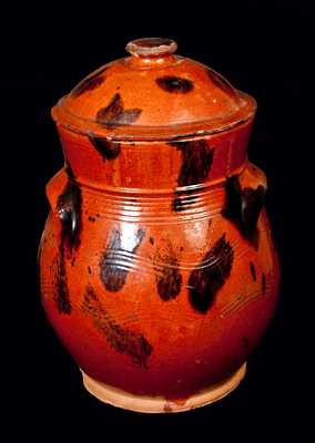 Redware Lidded Jar with Manganese Splotches