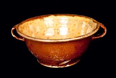 Open-Handled Redware Bowl with Lead-Glazed Interior