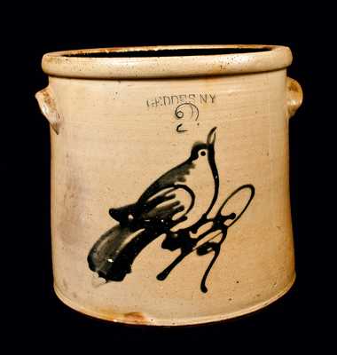 2 Gal. GEDDES, NY Stoneware Crock with Bird