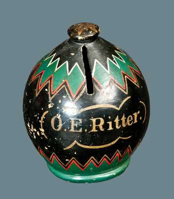 O. E. RITTER Redware Cold-Painted Presentation Bank