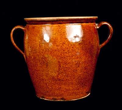 Open-Handled Stoneware Crock with Brown Slip