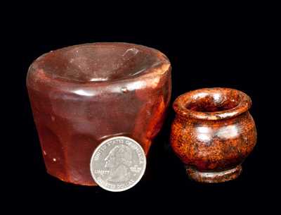 Lot of Two: Miniature Stoneware Spittoon and Miniature Redware Jar